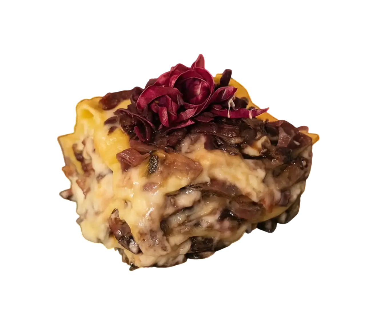 Lasaña de speck, mozzarella y achicoria roja 