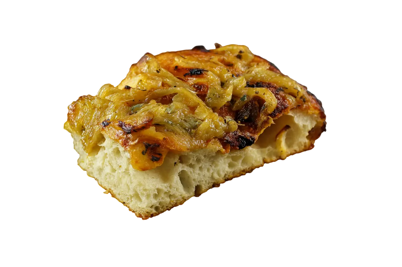 Focaccia con cebolla caramelizada 