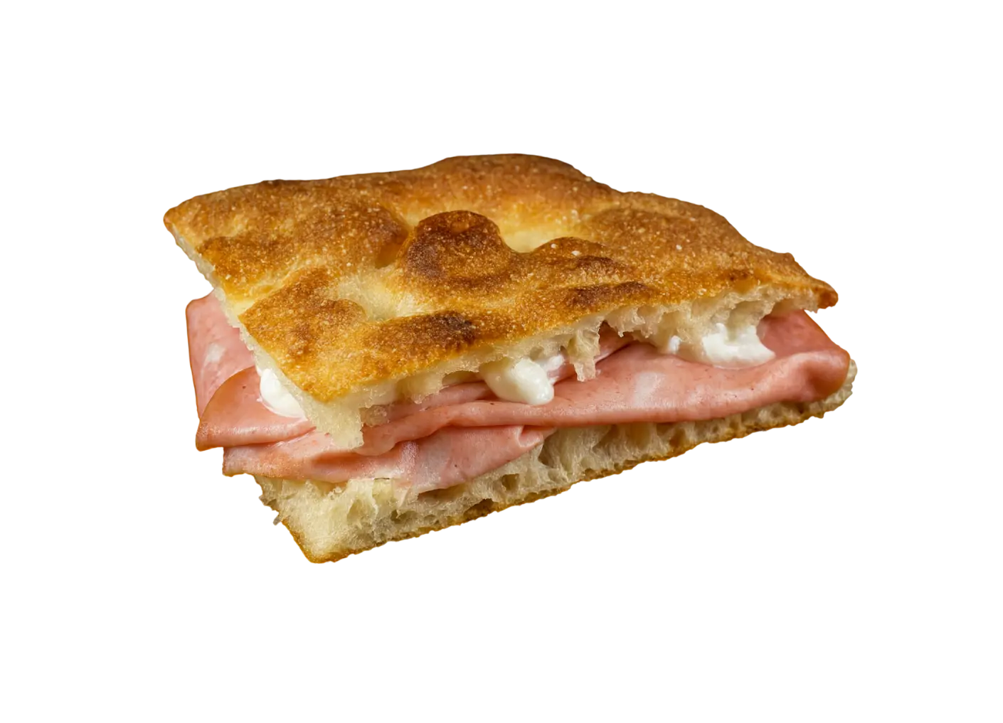 Focaccia con mortadella y burrata