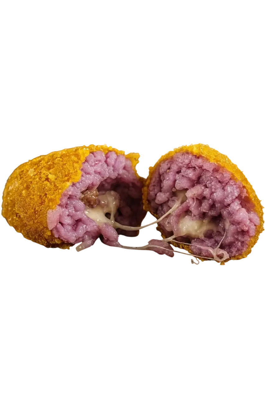 Supplí crema de col roja, salchicha y mozzarella (2 uds)